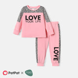 2pcs Toddler Girl Naia Letter Leopard Print Sweatshirt and Pants Set - MomYom PK