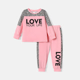 2pcs Toddler Girl Naia Letter Leopard Print Sweatshirt and Pants Set - MomYom PK