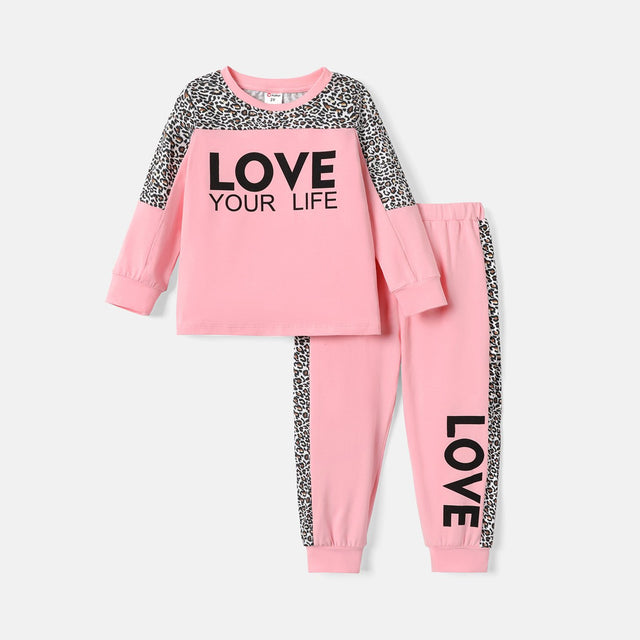 2pcs Toddler Girl Naia Letter Leopard Print Sweatshirt and Pants Set - MomYom PK