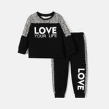 2pcs Toddler Girl Naia Letter Leopard Print Sweatshirt and Pants Set - MomYom PK