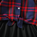 2pcs Toddler Girl Plaid Knot Hem Long - sleeve Shirt and Solid Skirt Set - MomYom PK