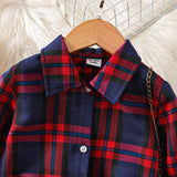 2pcs Toddler Girl Plaid Knot Hem Long - sleeve Shirt and Solid Skirt Set - MomYom PK