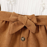 2pcs Toddler Girl Ruffle Texture Solid Long - sleeve Top and Belted Buttons Skirt Set - MomYom PK