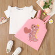 2pcs Toddler Girl Ruffled Short - sleeve Top and Unicorn Embroidered Overall Dress Set - MomYom PK