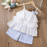 2pcs Toddler Girl Sweet 100% Cotton Bowknot Design Layered Camisole and Stripe Shorts Set - MomYom PK