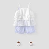 2pcs Toddler Girl Sweet 100% Cotton Bowknot Design Layered Camisole and Stripe Shorts Set - MomYom PK