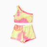 2pcs Toddler Girl Tie Dye One - Shoulder Top and Shorts Set - MomYom PK