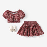 2pcs Toddler Girl Trendy Floral Print Tee and Layered Skirt Set - MomYom PK