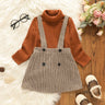 2pcs Toddler Girl Turtleneck Ribbed Long - sleeve Tee and Button Design Plaid Suspender Skirt Set - MomYom PK