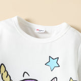 2pcs Toddler Girl Unicorn Print Long - sleeve White Tee and Letter Print Black Leggings Set - MomYom PK