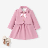 2pcs Toddler Girl's Sweet Preppy style Button desgin Solid Color Dress Set - MomYom PK