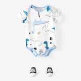 3 - Pack Baby Girl/Boy Dinosaur Print/Stripe/Solid Color Short - sleeve Rompers - MomYom PK