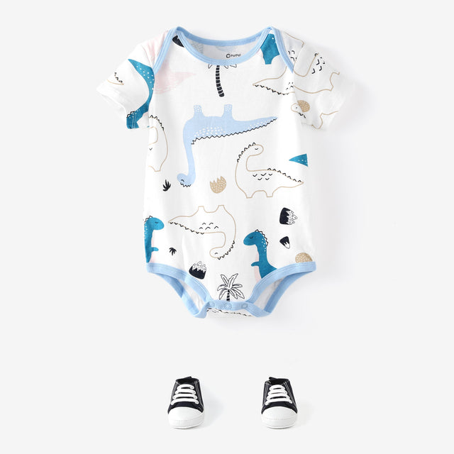 3 - Pack Baby Girl/Boy Dinosaur Print/Stripe/Solid Color Short - sleeve Rompers - MomYom PK