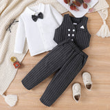 3 PCS Toddler Boy Secret Button Design Striped School Costume Set - MomYom PK