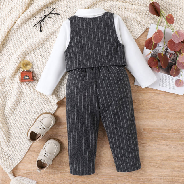 3 PCS Toddler Boy Secret Button Design Striped School Costume Set - MomYom PK