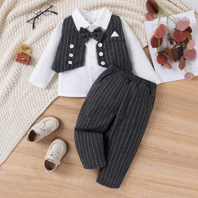 3 PCS Toddler Boy Secret Button Design Striped School Costume Set - MomYom PK