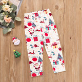 3 - piece Toddler Girl Ruffle Hem Long Bell sleeves Red Top, Santa Christmas Tree Print Pants and Scarf Set - MomYom PK