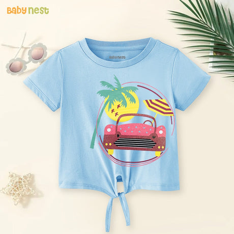 Car Half Sleeves T-Shirts For Kids - Light Blue