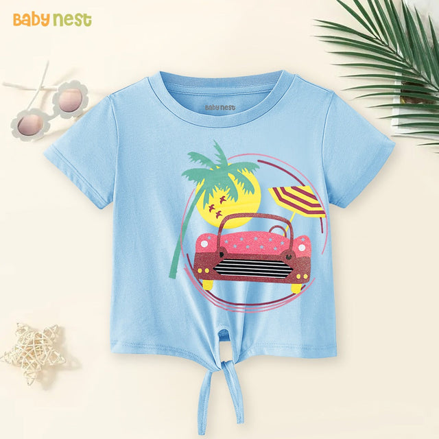 Car Half Sleeves T-Shirts For Kids - Light Blue