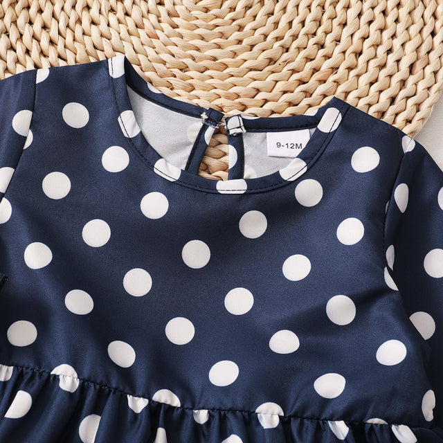 3pcs Baby All Over Polka Dots Navy Ruffle Bell Sleeve Top and Cotton Ripped Denim Jeans Set - MomYom PK