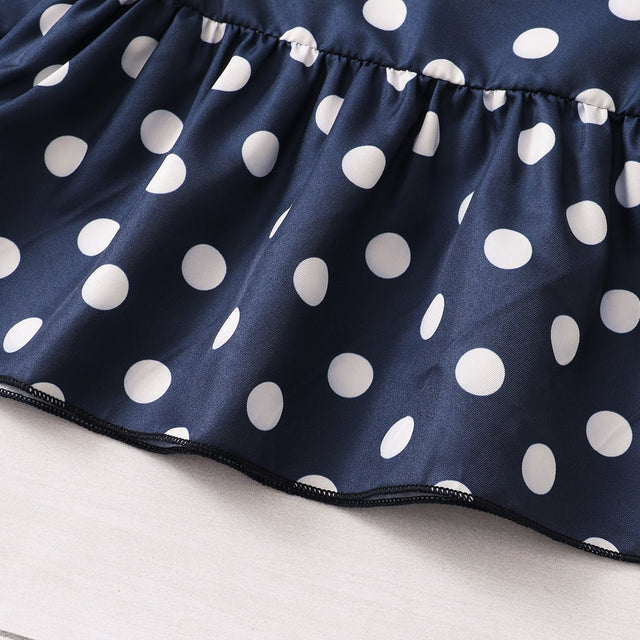 3pcs Baby All Over Polka Dots Navy Ruffle Bell Sleeve Top and Cotton Ripped Denim Jeans Set - MomYom PK