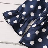 3pcs Baby All Over Polka Dots Navy Ruffle Bell Sleeve Top and Cotton Ripped Denim Jeans Set - MomYom PK