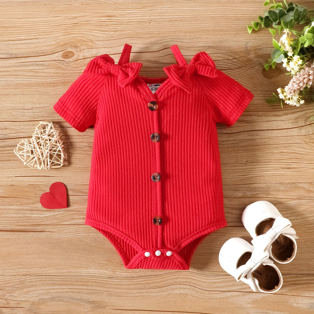 3pcs Baby Girl 95% Cotton Button Up Ribbed Bodysuit & Heart Print Flared Pants & Headband Set - MomYom PK