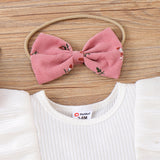 3pcs Baby Girl 95% Cotton Ribbed Ruffle Short - sleeve Tee and Floral Print Belted Skirt & Headband Set - MomYom PK