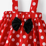 3pcs Baby Girl 95% Cotton Ruffle Short - sleeve Top and Polka Dots Bowknot Suspender Skirt with Headband Set - MomYom PK