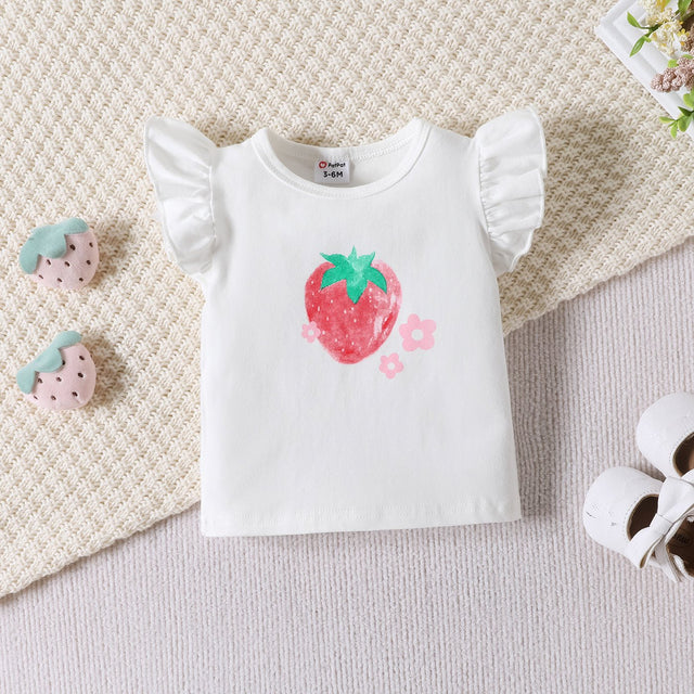 3pcs Baby Girl 95% Cotton Strawberry Pattern Ruffle Top and Shorts & Headband Set - MomYom PK