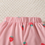 3pcs Baby Girl 95% Cotton Strawberry Pattern Ruffle Top and Shorts & Headband Set - MomYom PK