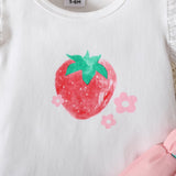 3pcs Baby Girl 95% Cotton Strawberry Pattern Ruffle Top and Shorts & Headband Set - MomYom PK