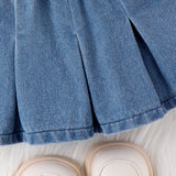 3pcs Baby Girl Avant - garde Solid Color Colllar Stand Tshirt Denim Tank Top and Skirt Set - MomYom PK