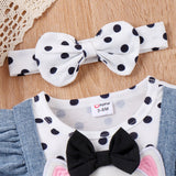 3pcs Baby Girl Childlike Spots Tshirt and 3D Cat Denim Dress Set with Headband - MomYom PK