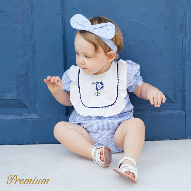 3pcs Baby Girl Letter Embroidered Square Neck Plaid Top and Shorts and Headband Set - MomYom PK