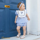 3pcs Baby Girl Letter Embroidered Square Neck Plaid Top and Shorts and Headband Set - MomYom PK