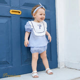 3pcs Baby Girl Letter Embroidered Square Neck Plaid Top and Shorts and Headband Set - MomYom PK