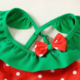 3pcs Baby Girl Polka Dots Bow Decor Colorblock Ruffle Two - piece Swimsuit & Headband Set - MomYom PK