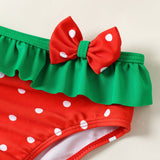 3pcs Baby Girl Polka Dots Bow Decor Colorblock Ruffle Two - piece Swimsuit & Headband Set - MomYom PK