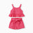 3pcs Baby Girl Solid Eyelet Embroidered Ruffle Hem Crop Tank Top and Shorts & Belt Set - MomYom PK