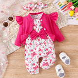 3PCS Baby Girls Sweet Butterfly Print Sleeve Jumpsuit/Coat /Headband - MomYom PK