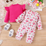 3PCS Baby Girls Sweet Butterfly Print Sleeve Jumpsuit/Coat /Headband - MomYom PK