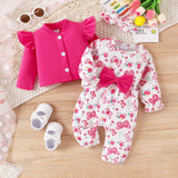 3PCS Baby Girls Sweet Butterfly Print Sleeve Jumpsuit/Coat /Headband - MomYom PK