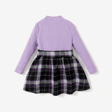 3pcs Toddler Girl Sweet Houndstooth Grid Stand Collar Skirt Set with Belt - MomYom PK