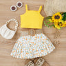 3pcs Toddler Girl Sweet Ribbed Crop Camisole and Floral Print Pleated Skirt & Belt Set - MomYom PK