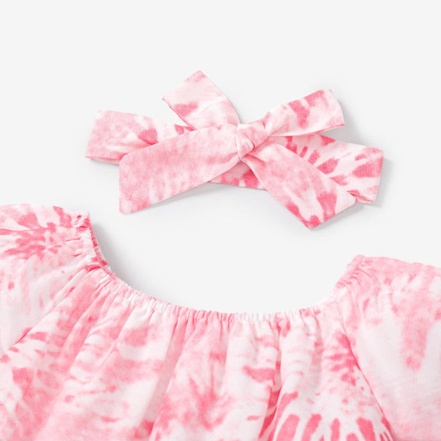 3pcs Toddler Girl Tie Dye Top & Headband & Ripped Denim Shorts Set - MomYom PK