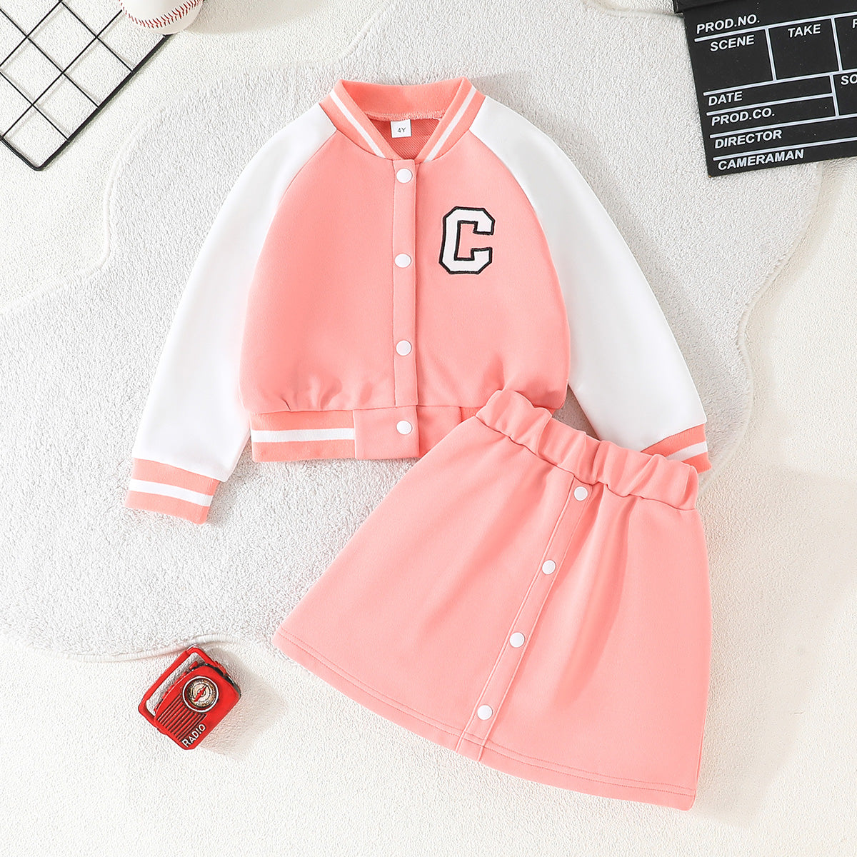 Color Block Baseball Jacket Set