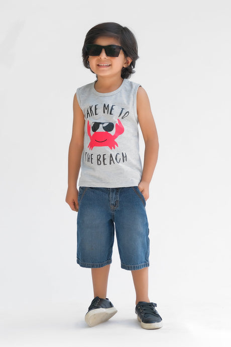 TAKE ME TO THE BEACH Summer-Printed Sandos for Boy - Light Gray