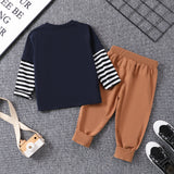 2pcs Toddler Boy Childlike Faux Layered Elephant Long-sleeve Top and Pants Set