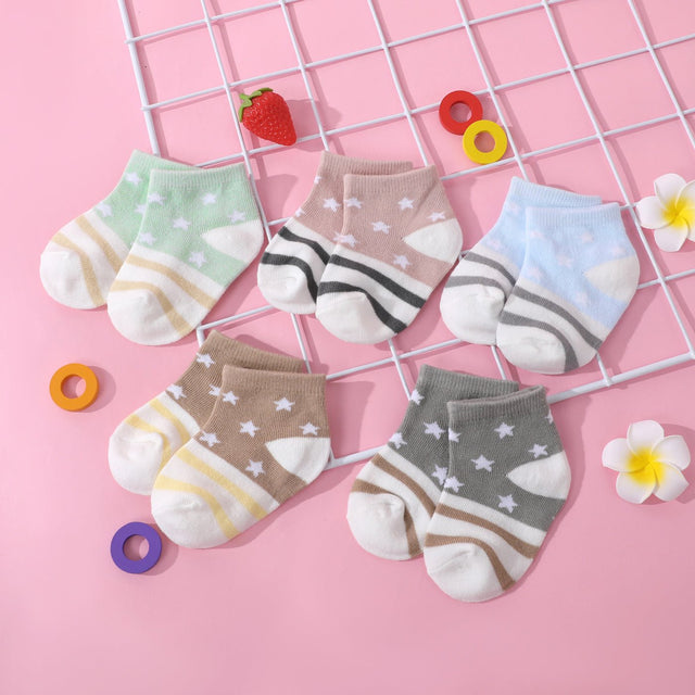 5 - pack Baby / Toddler Stripe Stars Cartoon Pattern Loose Mouth Socks - MomYom PK